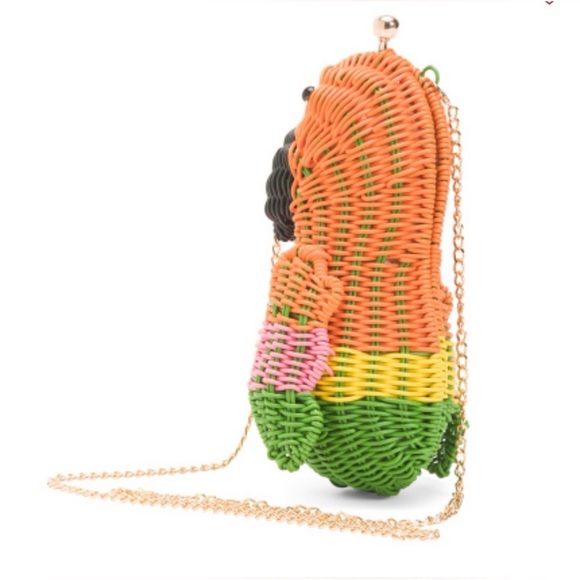 TROPICAL PARROT WICKER BAG WITH CHAIN CROSSBODY STRAP! New - Picture 4 of 5